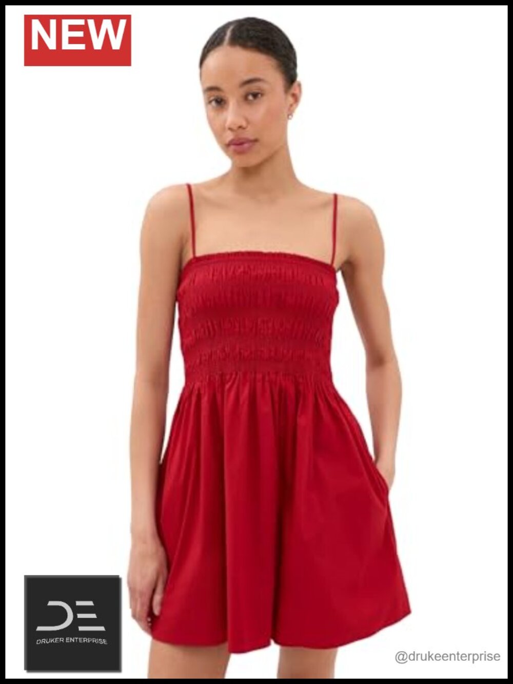 Smocked Bodice Mini Dress with Pockets